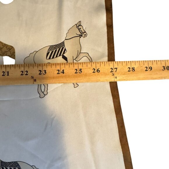 White & Brown Satin Houndstooth Horse Print Scarf, Square 27" x 27" - Picture 7 of 7